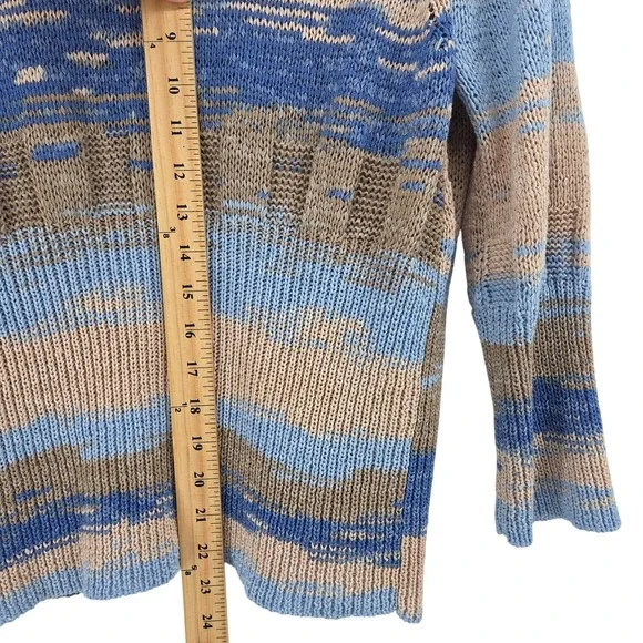Orvis Cardigan Sweater Womens L Blue Tan Space Dye Knit Button Front Coastal - Picture 7 of 8